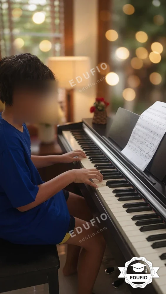 Momen sesi les piano Jogja sedang berlangsung