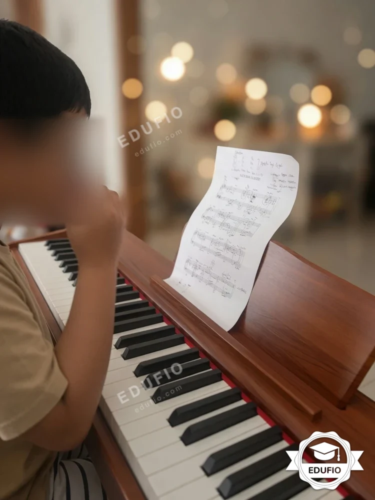 Galeri kelas les piano Jogja: siswa bersama tutor Edufio